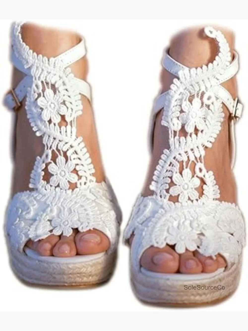 Woven Wedge Sandals with Ankle Strap Open Toe High Heels Bridal Bridesmaids